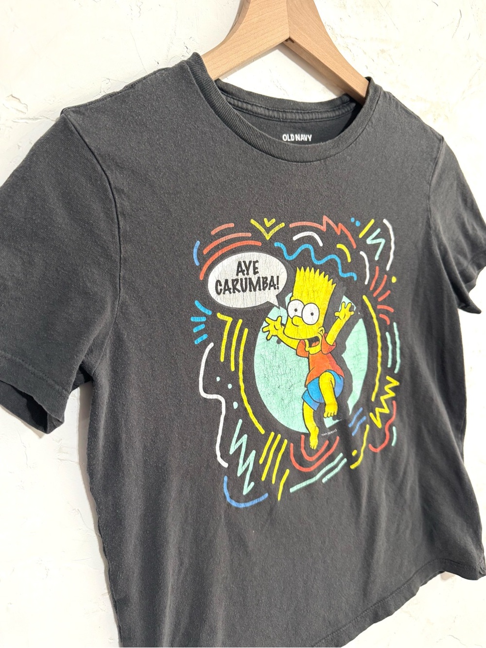 Old Navy Bart Simpson Aye Carumba Graphic Tee Kids L 10-12 Washed Black